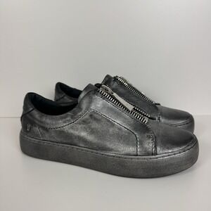 Frye Shoes Women's Sz 6.5 Lena Low Zip Up Leather Casual Sneaker Silver Metallic